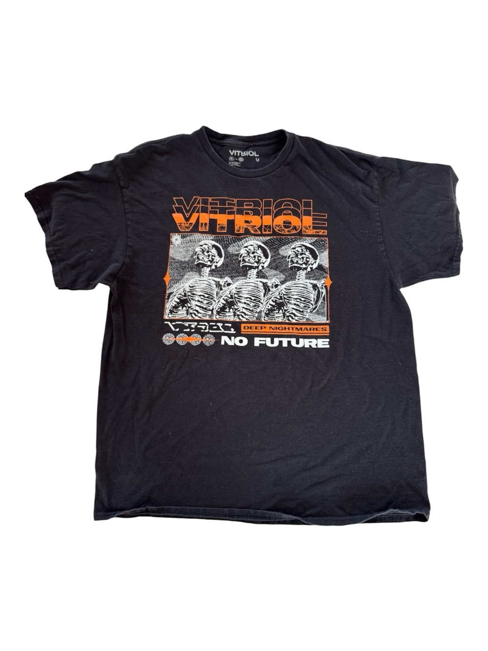 Vitriol Deep Nightmares No Future 2-Sided Black Graphic T-Shirt Cotton Men’s XL